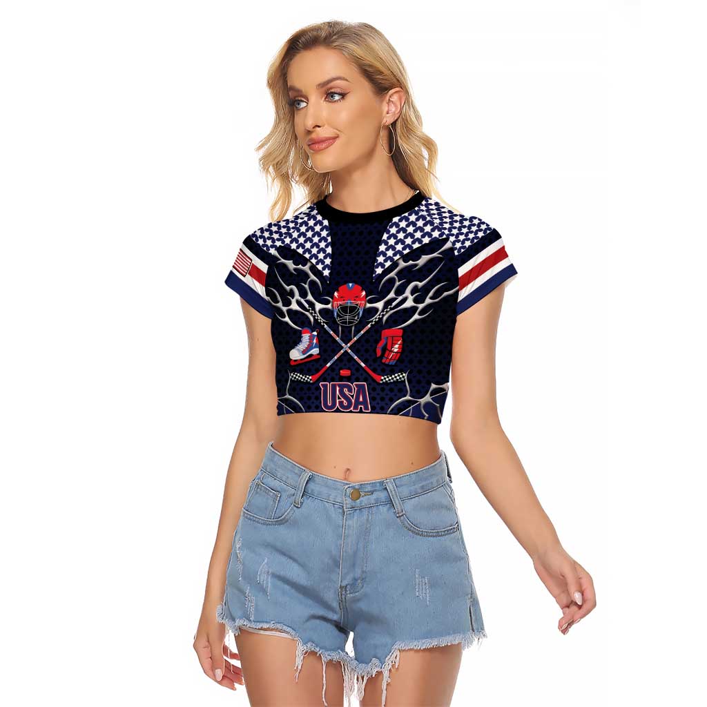 Custom USA Ice Hockey Raglan Cropped T Shirt United Ice Power