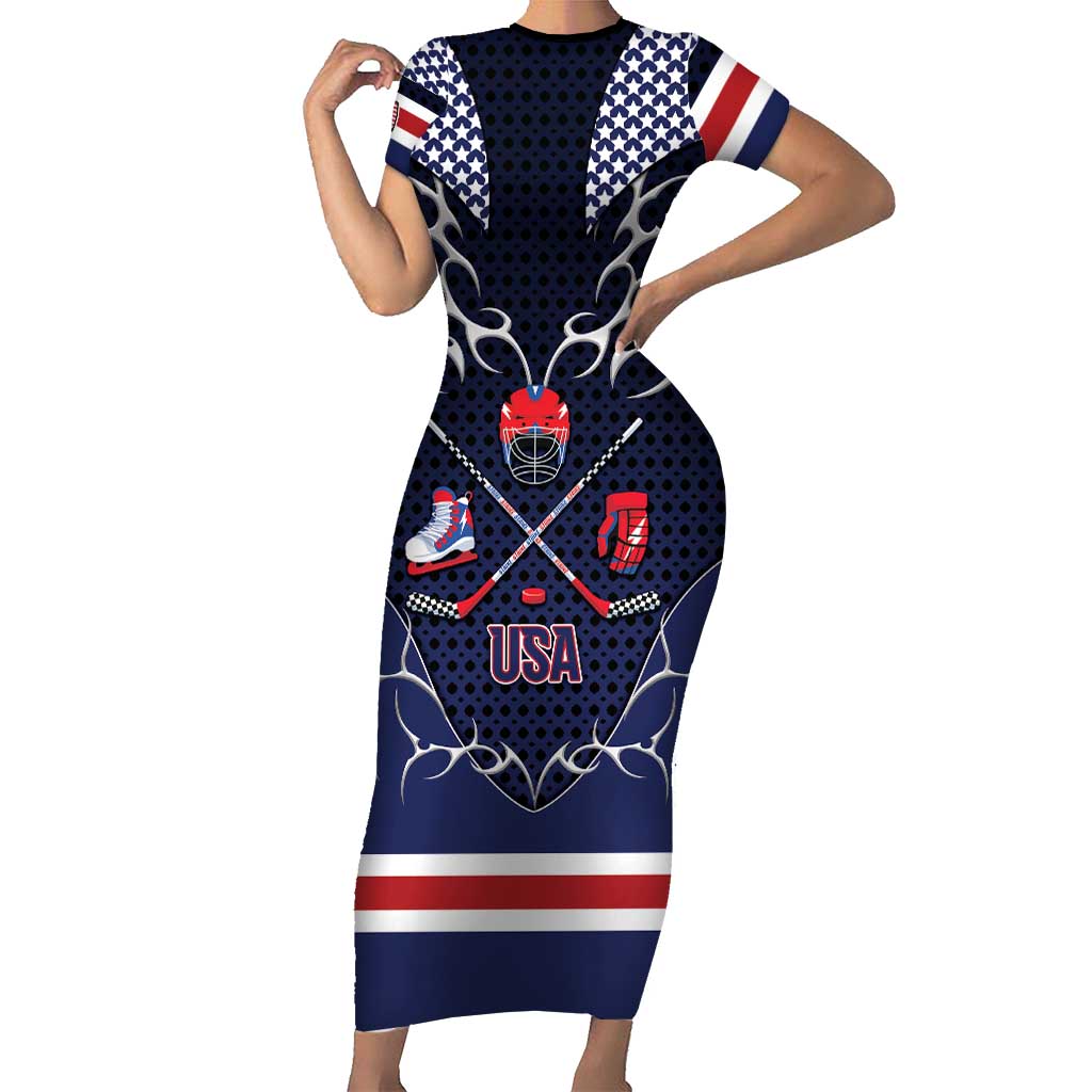 Custom USA Ice Hockey Short Sleeve Bodycon Dress United Ice Power