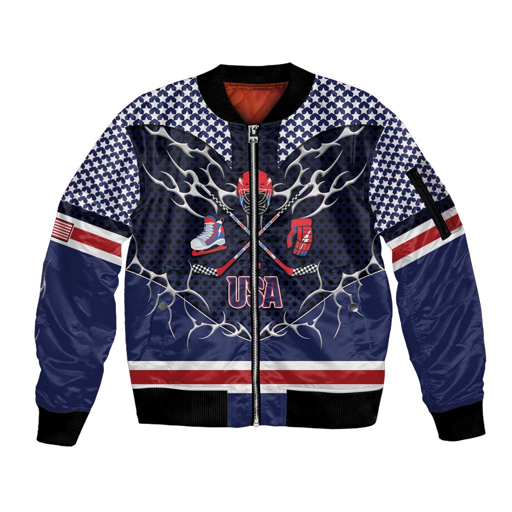 Custom USA Ice Hockey Sleeve Zip Bomber Jacket United Ice Power