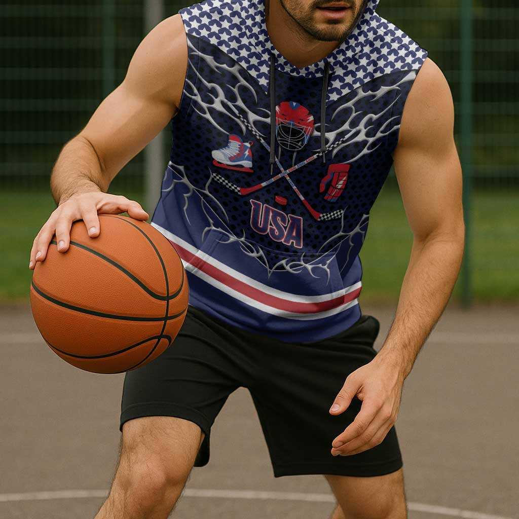 Custom USA Ice Hockey Sleeveless Hoodie United Ice Power