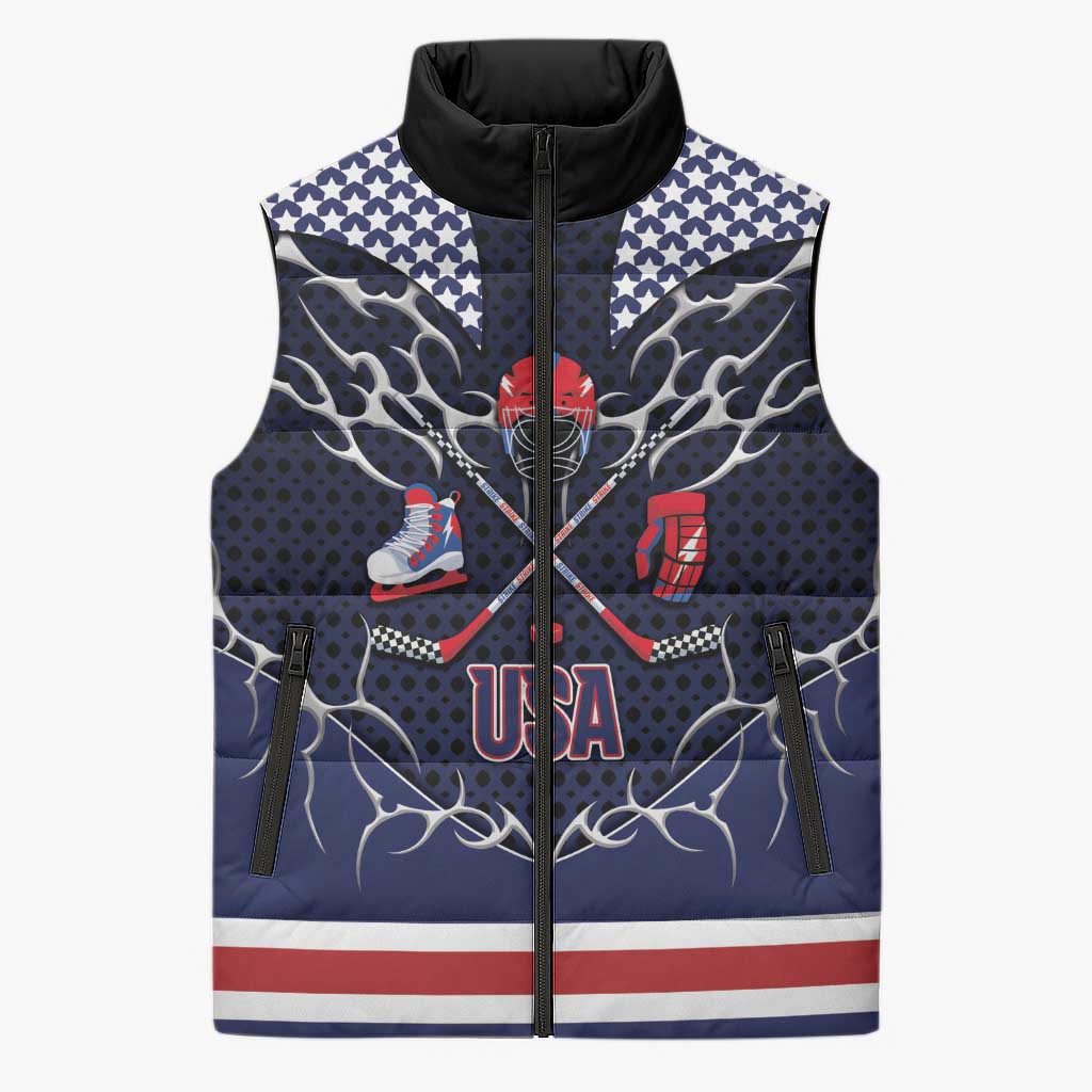 Custom USA Ice Hockey Sleeveless Puffer Jacket United Ice Power