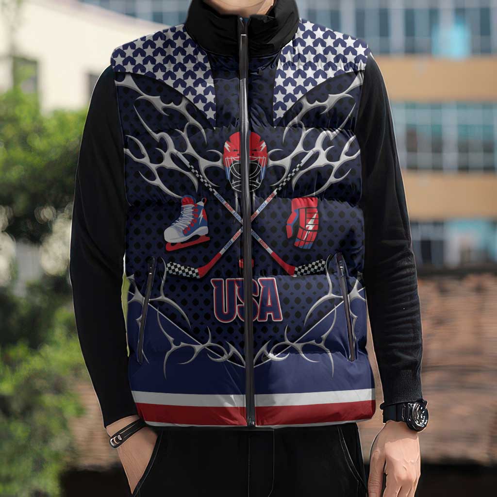 Custom USA Ice Hockey Sleeveless Puffer Jacket United Ice Power