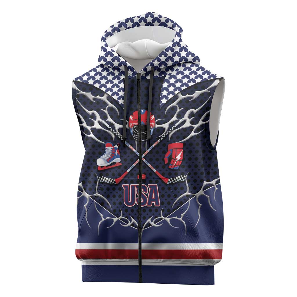 Custom USA Ice Hockey Sleeveless Zip Hoodie United Ice Power