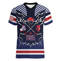 Custom USA Ice Hockey Women V-Neck T-Shirt United Ice Power
