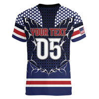 Custom USA Ice Hockey Women V-Neck T-Shirt United Ice Power