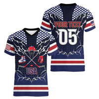 Custom USA Ice Hockey Women V-Neck T-Shirt United Ice Power