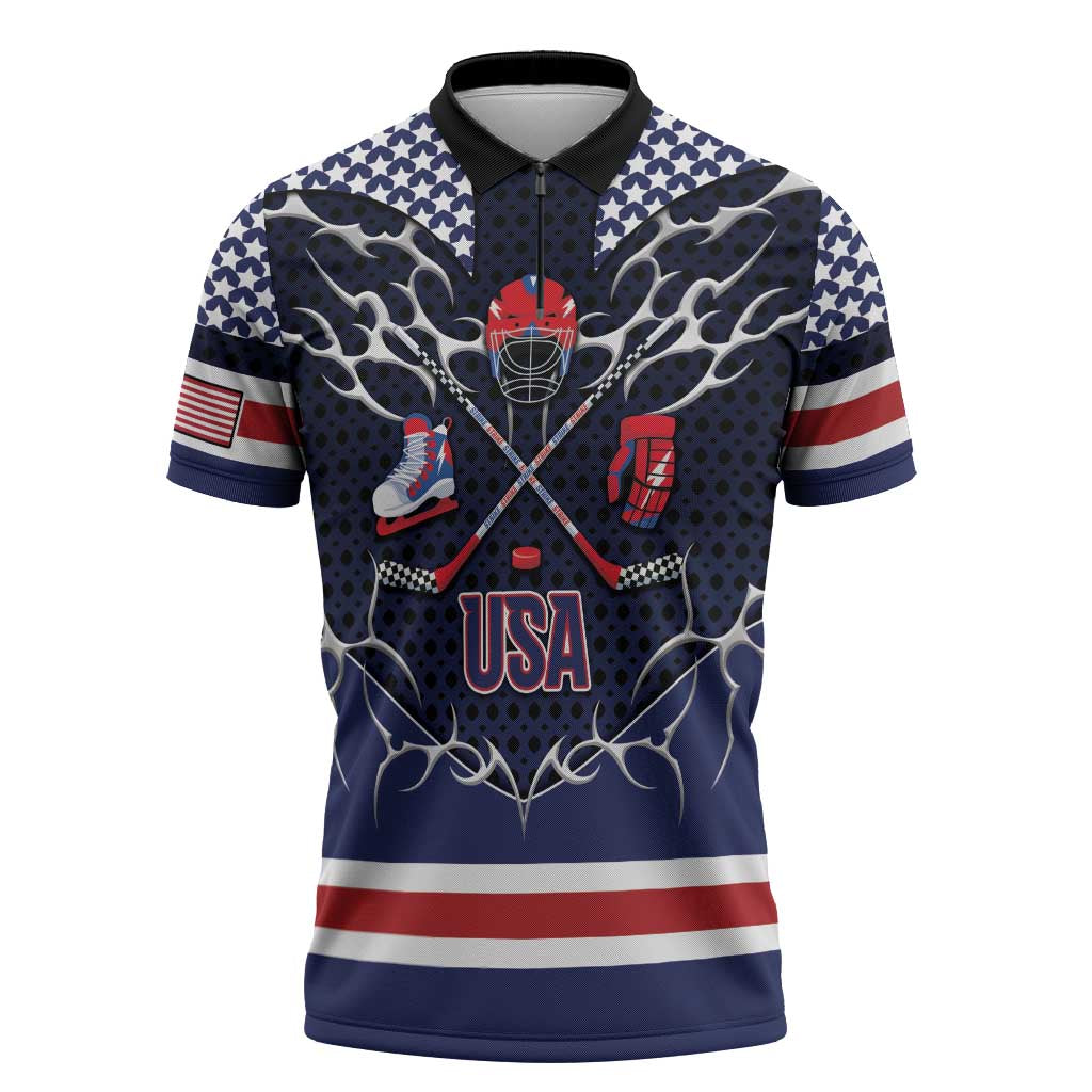 Custom USA Ice Hockey Zipper Polo Shirt United Ice Power