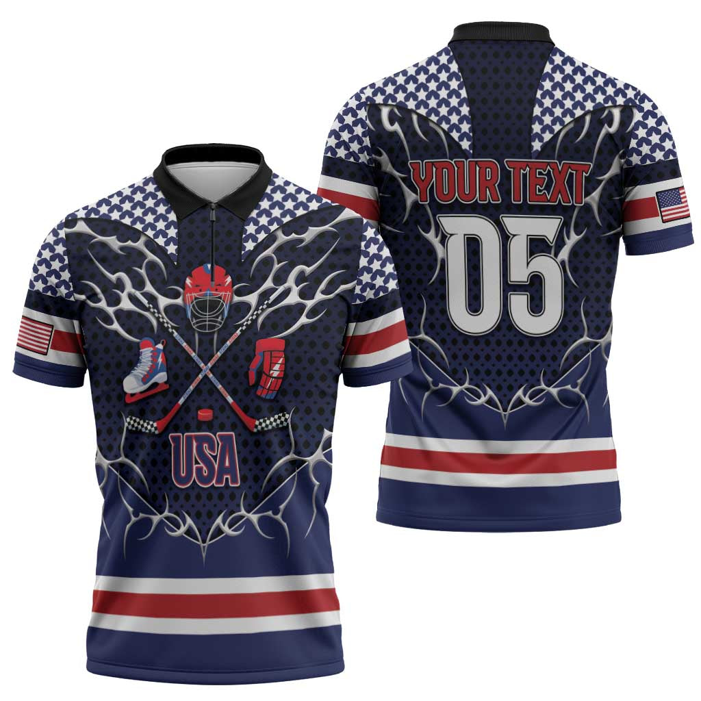 Custom USA Ice Hockey Zipper Polo Shirt United Ice Power