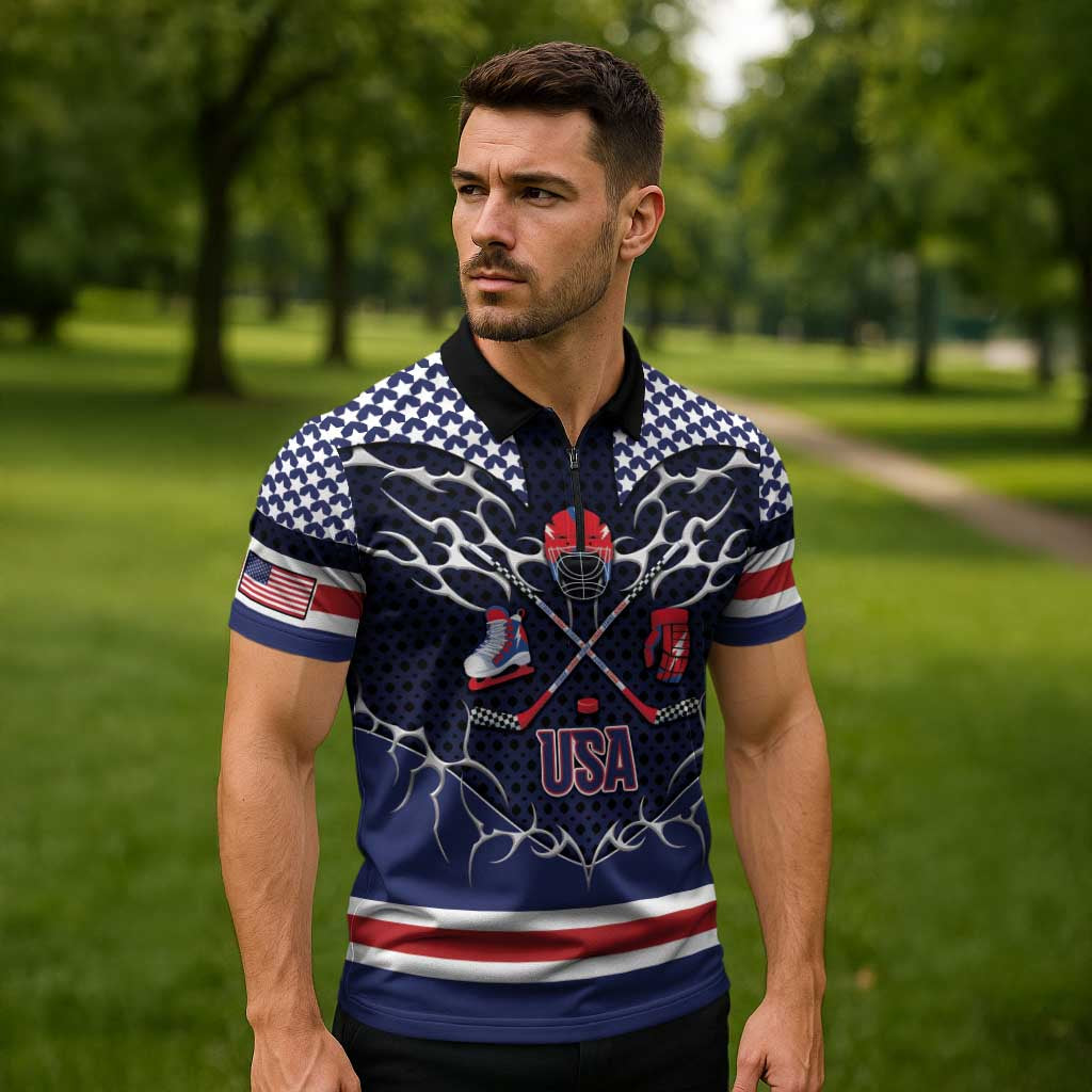 Custom USA Ice Hockey Zipper Polo Shirt United Ice Power
