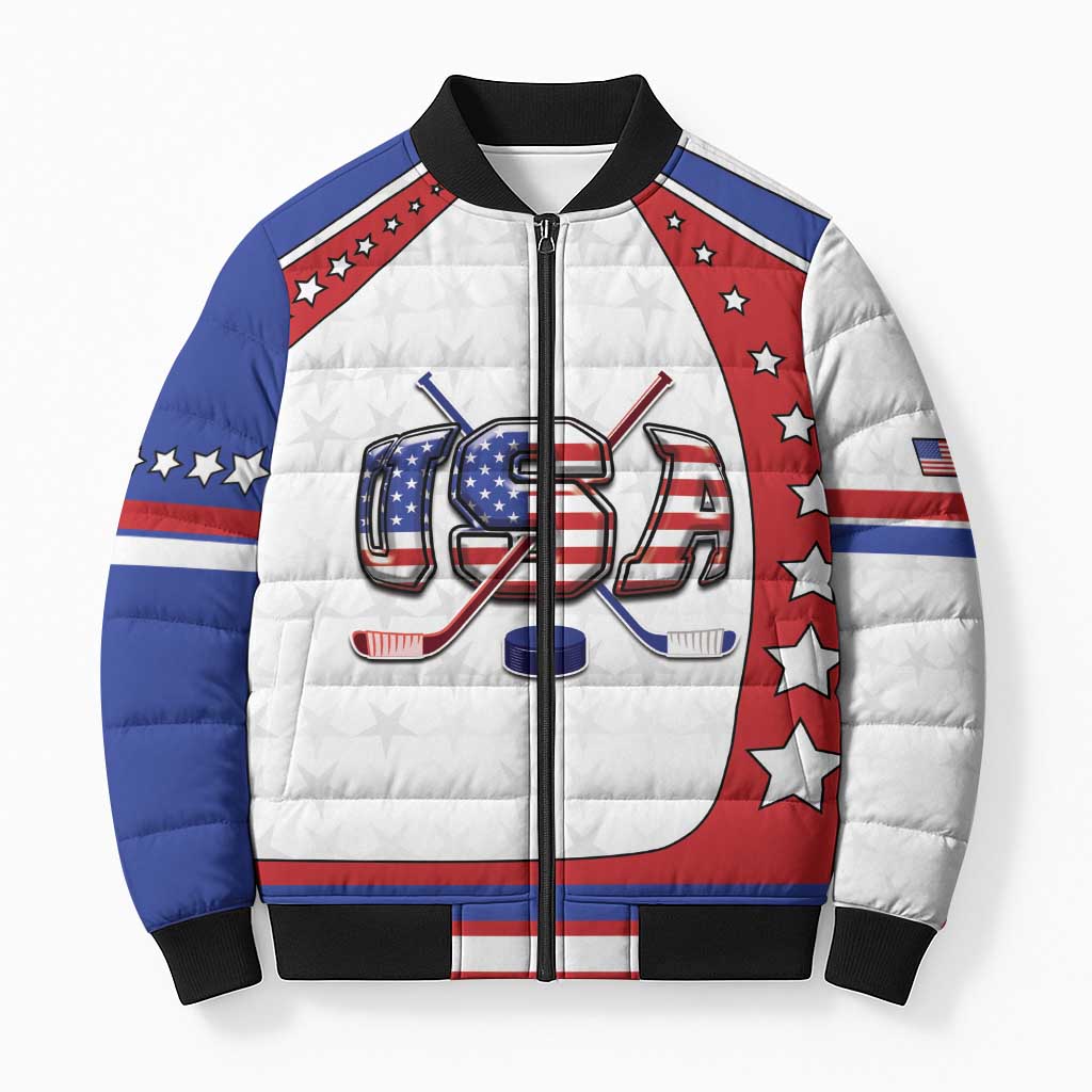 Custom USA Ice Hockey Bomber Puffer Jacket Stars And Stripes
