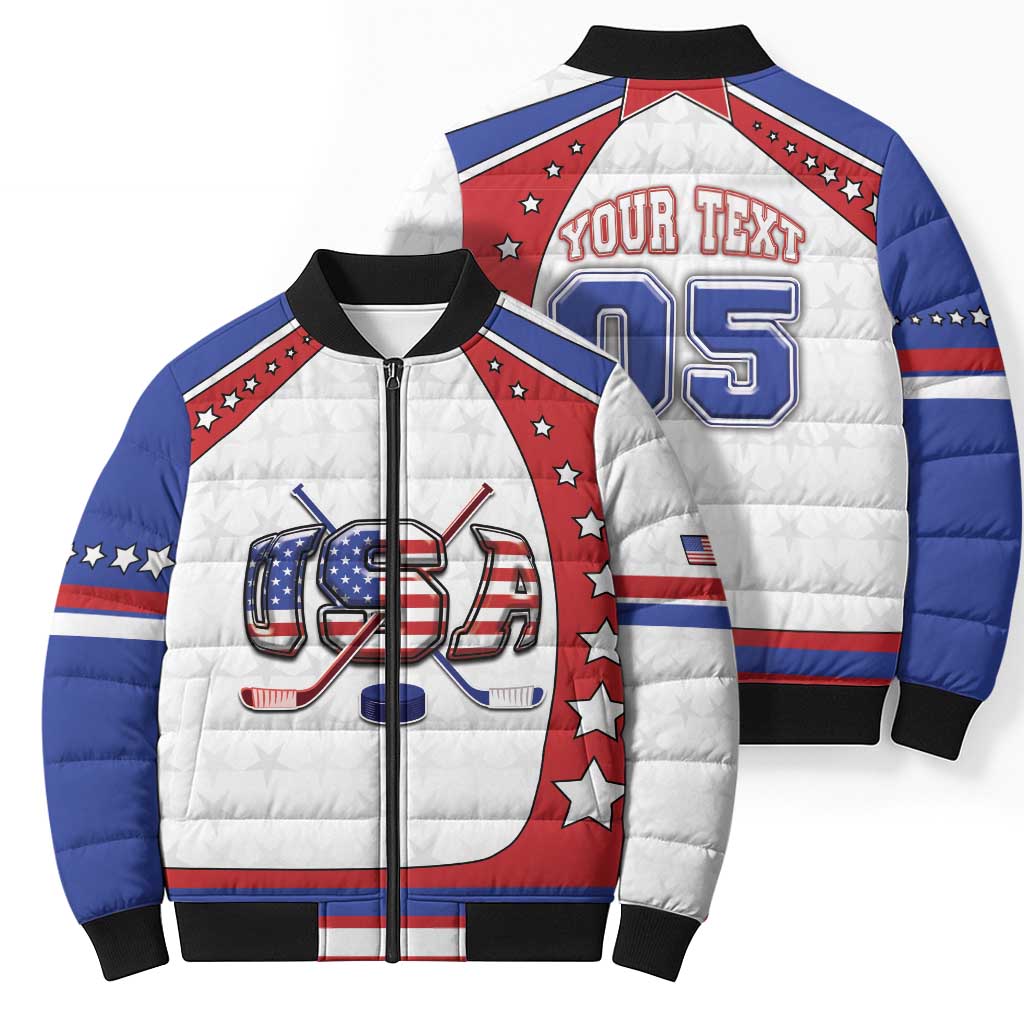 Custom USA Ice Hockey Bomber Puffer Jacket Stars And Stripes