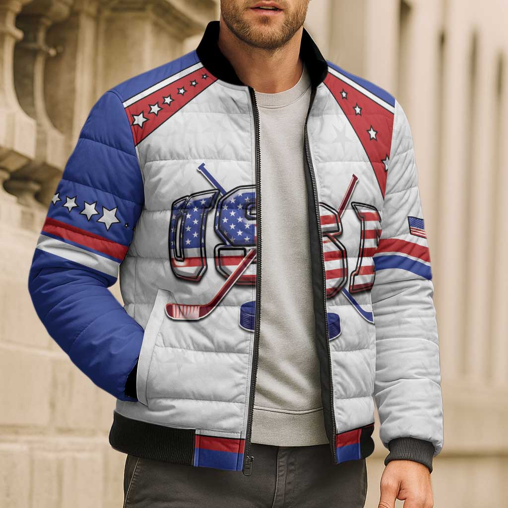 Custom USA Ice Hockey Bomber Puffer Jacket Stars And Stripes