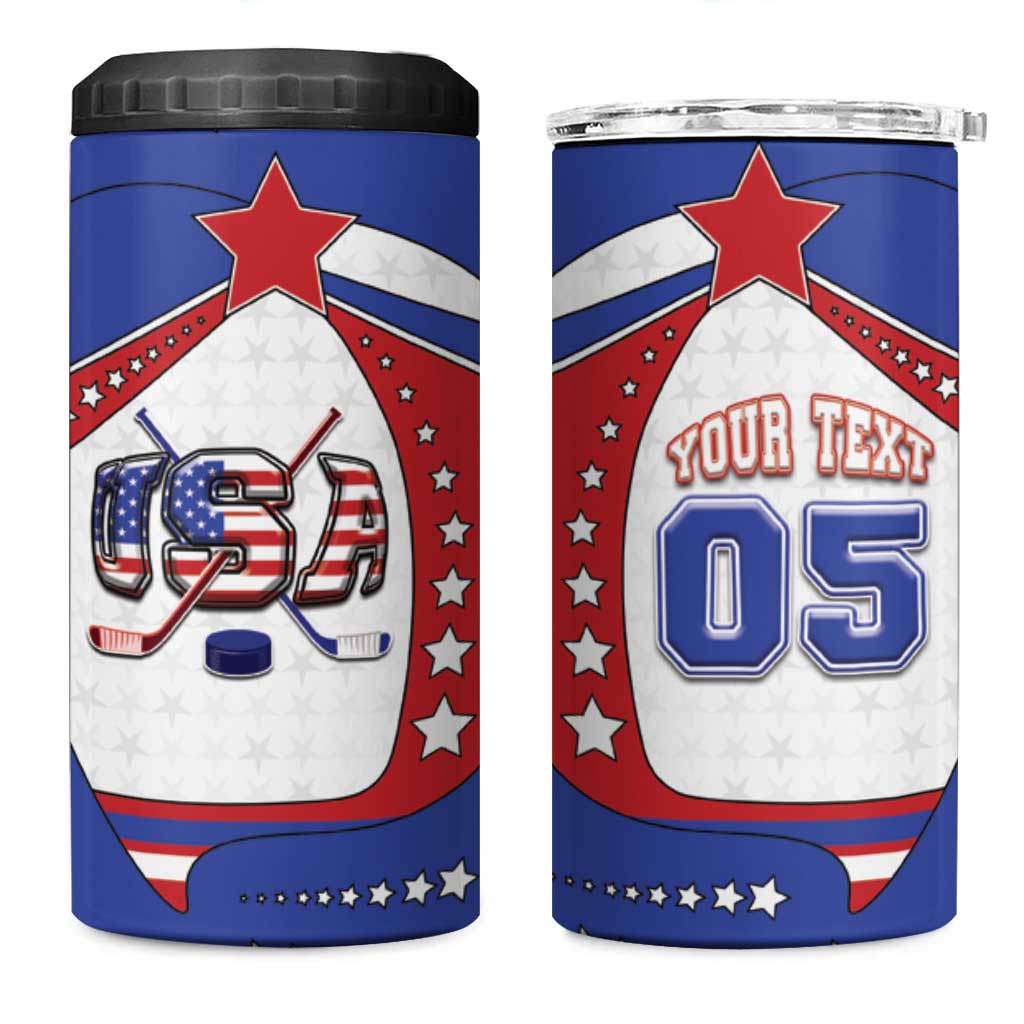 Custom USA Ice Hockey 4 in 1 Can Cooler Tumbler Stars And Stripes