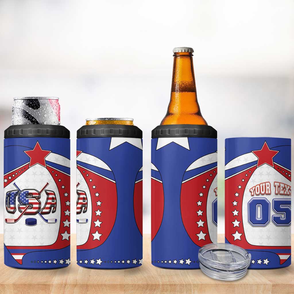 Custom USA Ice Hockey 4 in 1 Can Cooler Tumbler Stars And Stripes
