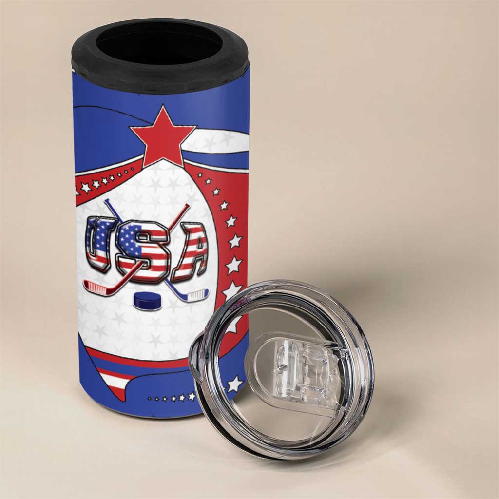 Custom USA Ice Hockey 4 in 1 Can Cooler Tumbler Stars And Stripes