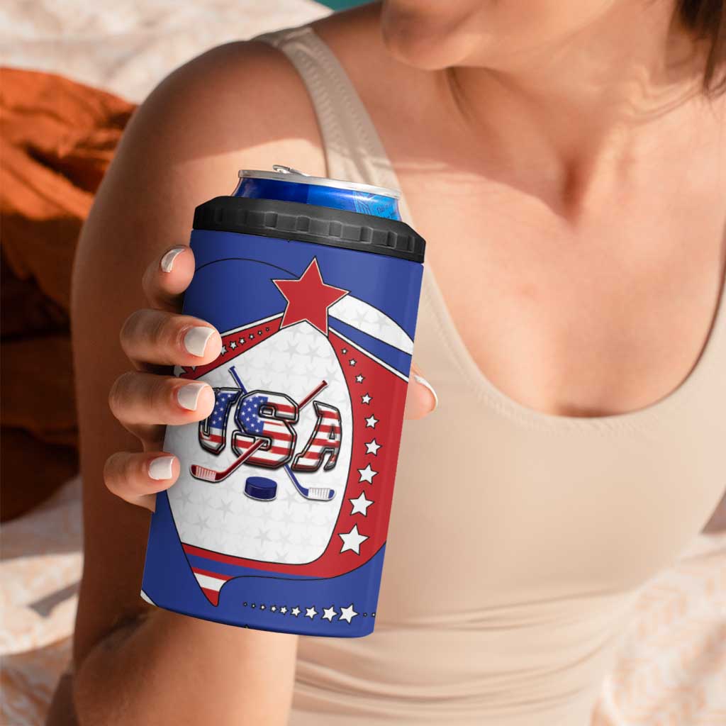 Custom USA Ice Hockey 4 in 1 Can Cooler Tumbler Stars And Stripes