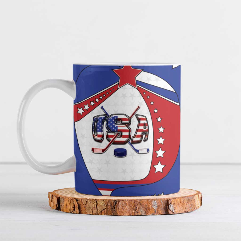 Custom USA Ice Hockey Ceramic Mug Stars And Stripes