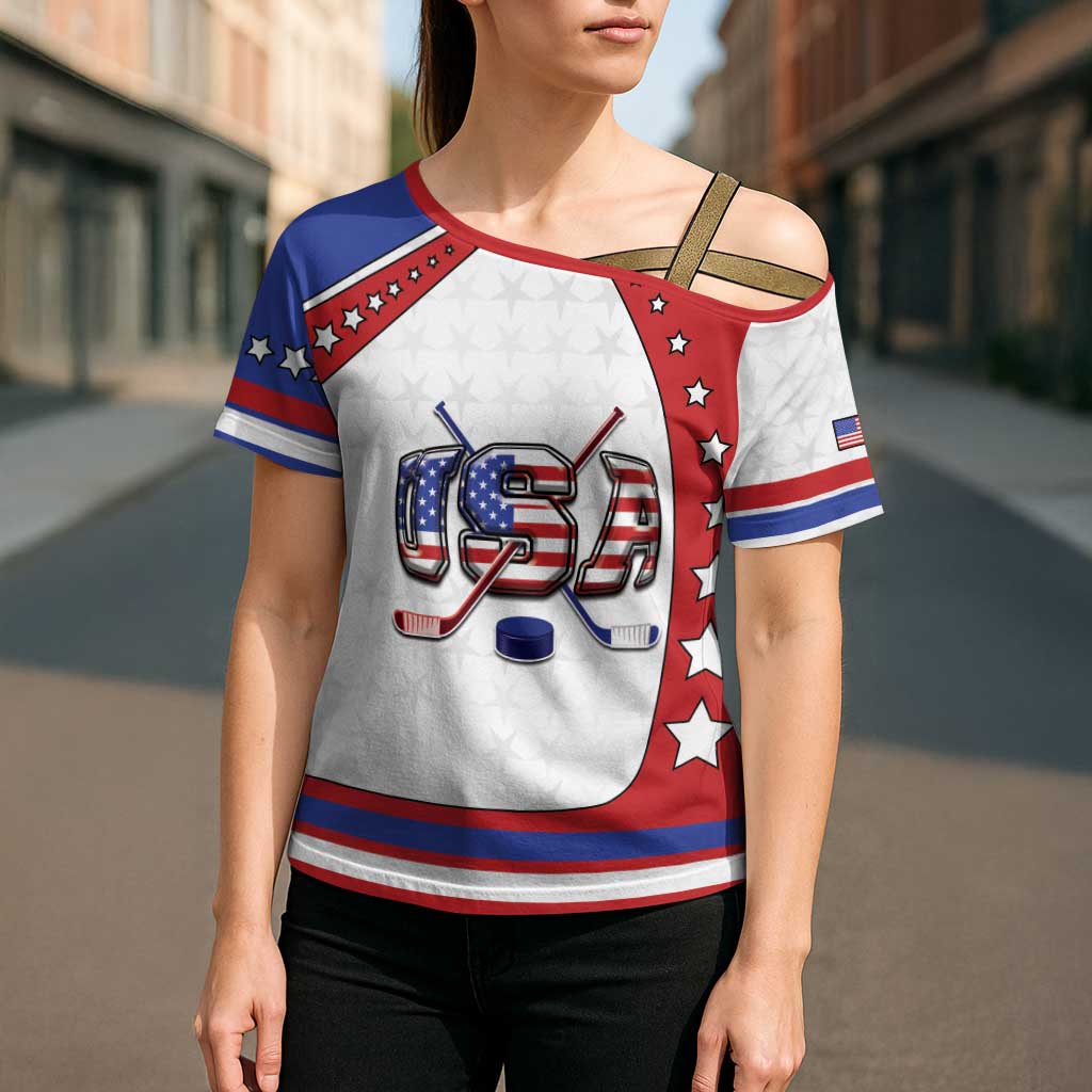 Custom USA Ice Hockey Cross Shoulder Shirt Stars And Stripes