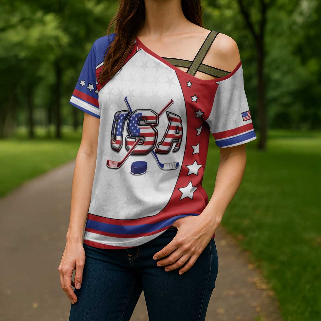 Custom USA Ice Hockey Cross Shoulder Shirt Stars And Stripes