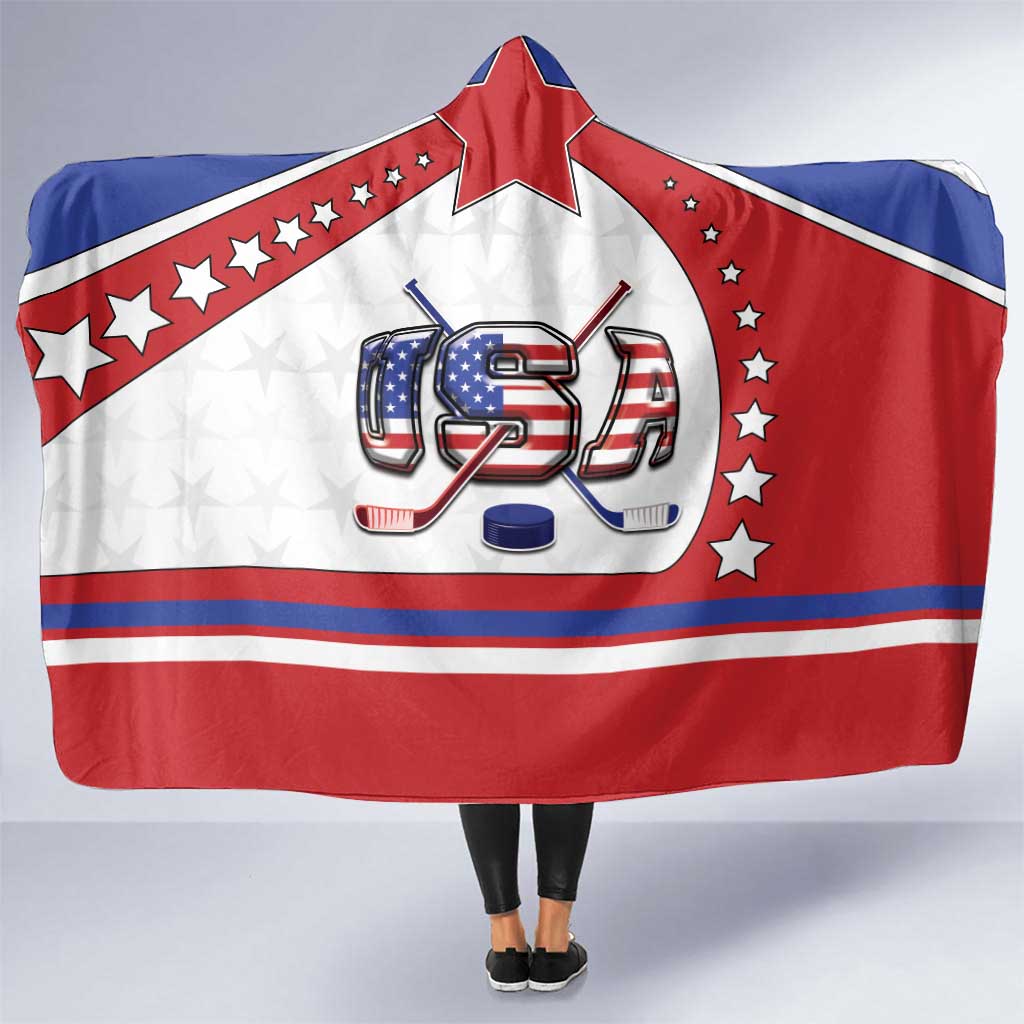 USA Ice Hockey Hooded Blanket Stars And Stripes