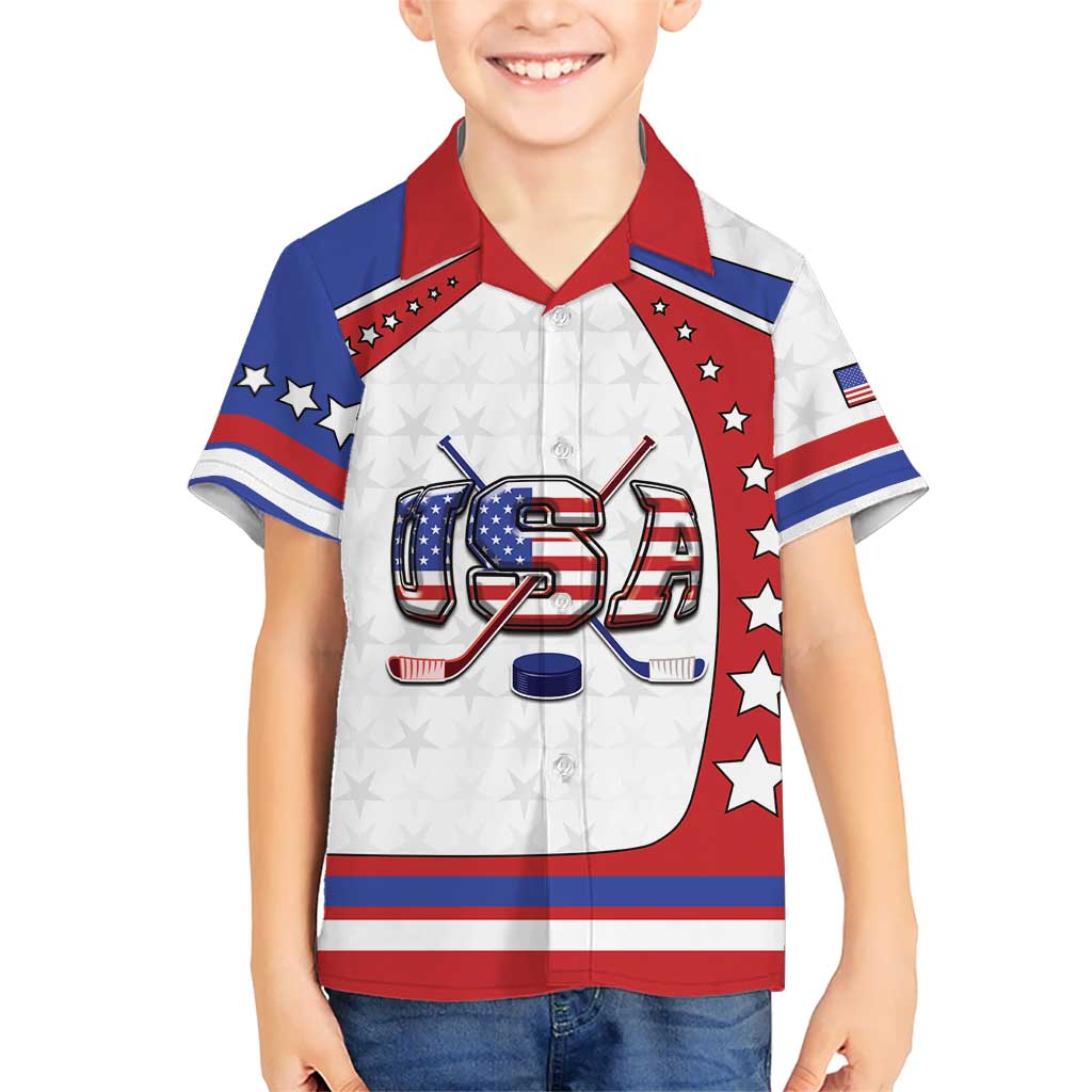 Custom USA Ice Hockey Kid Hawaiian Shirt Stars And Stripes