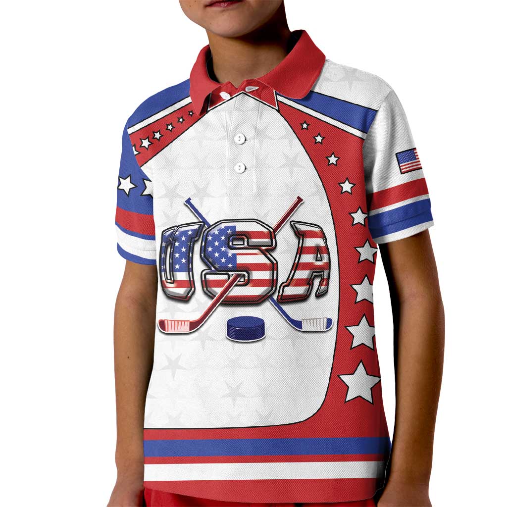 Custom USA Ice Hockey Kid Polo Shirt Stars And Stripes