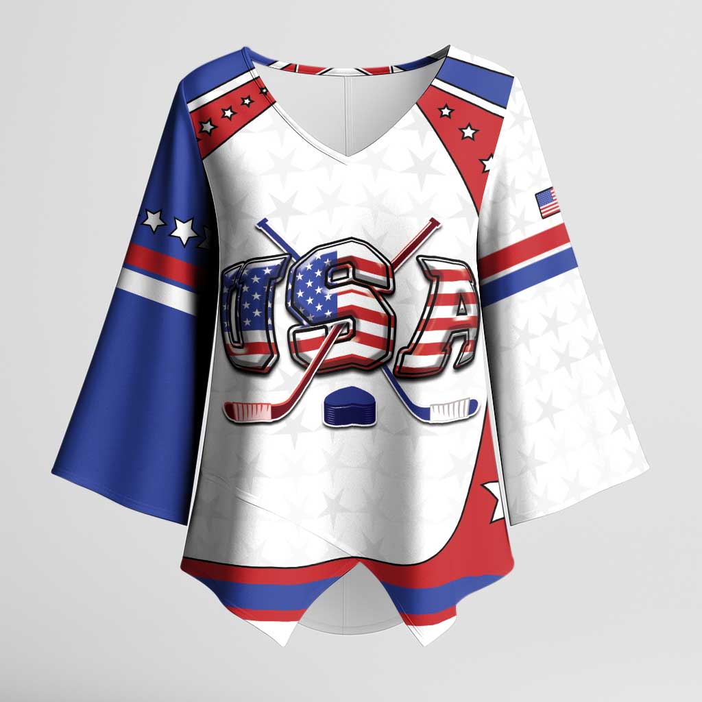 Custom USA Ice Hockey Kimono Sleeve Blouse Stars And Stripes