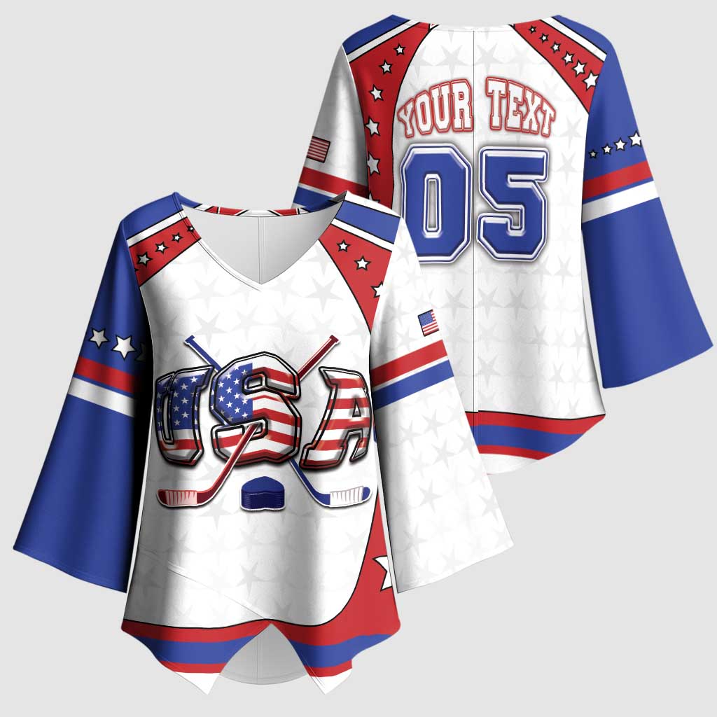 Custom USA Ice Hockey Kimono Sleeve Blouse Stars And Stripes