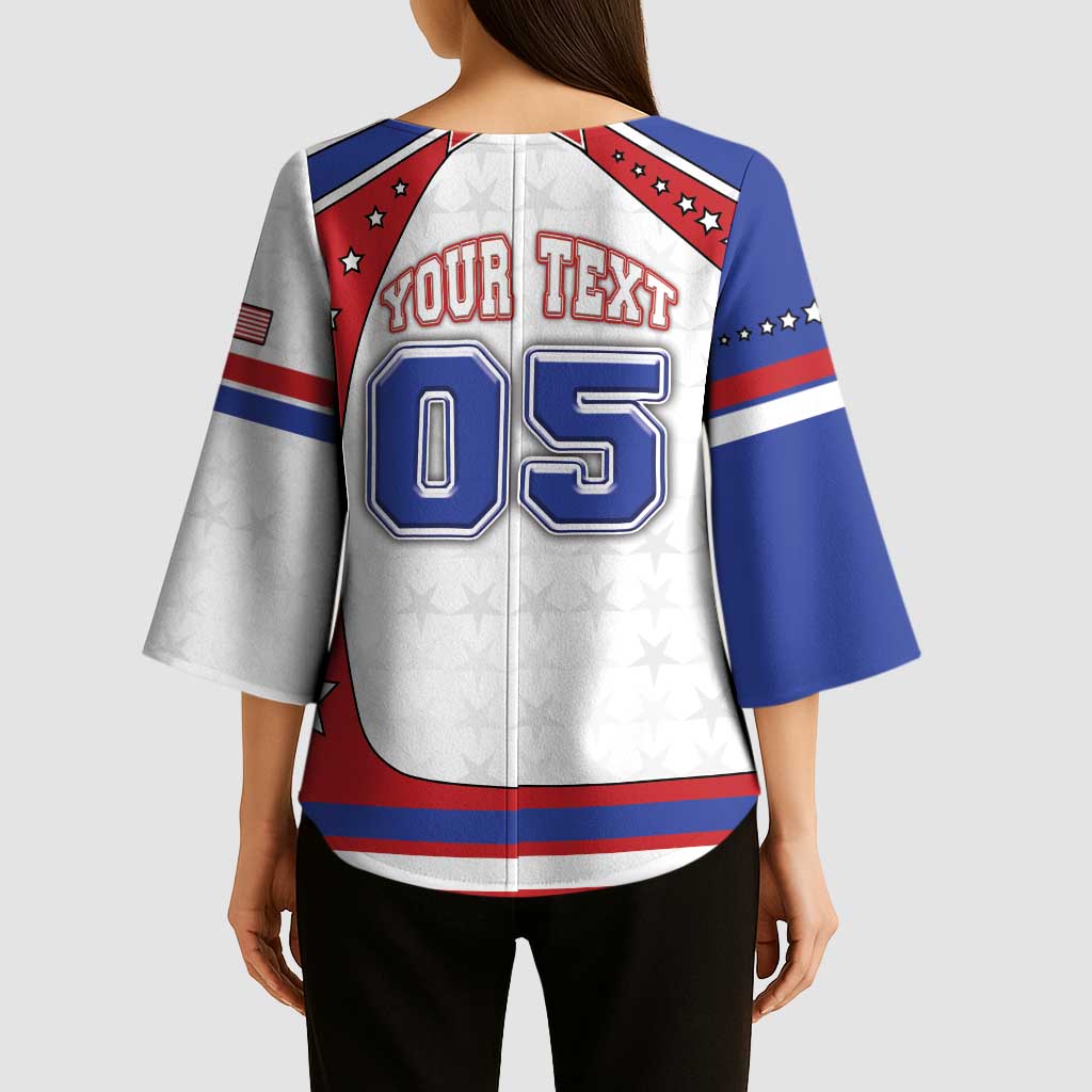 Custom USA Ice Hockey Kimono Sleeve Blouse Stars And Stripes