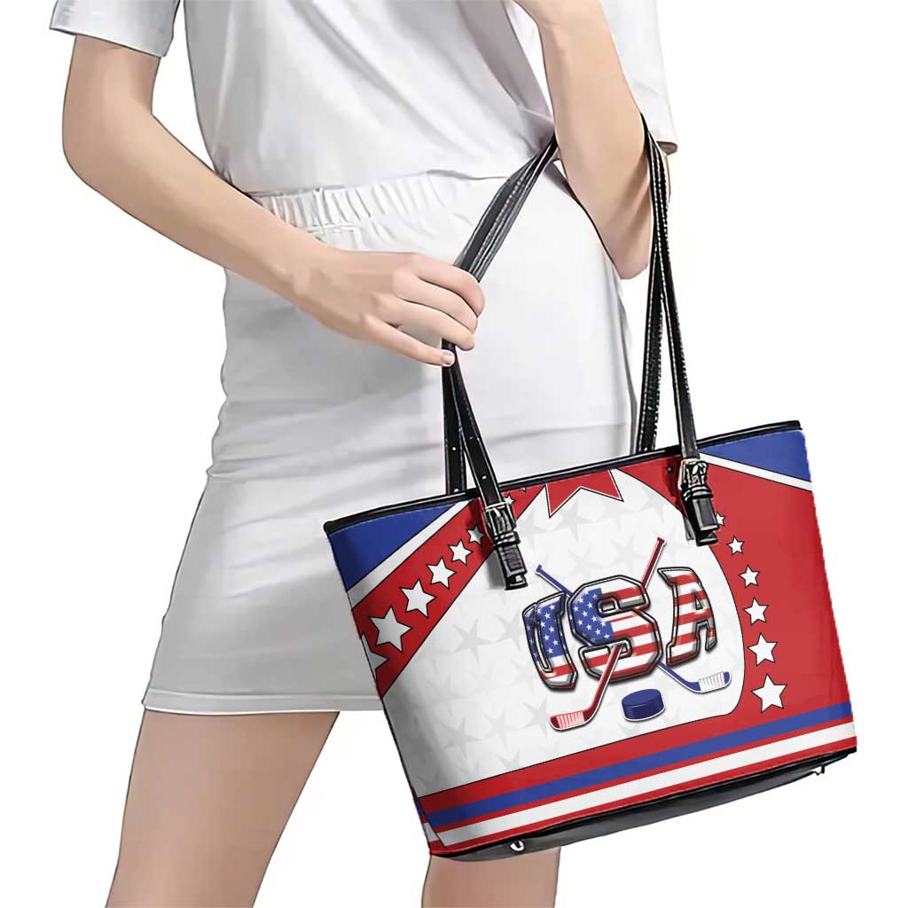 USA Ice Hockey Leather Tote Bag Stars And Stripes