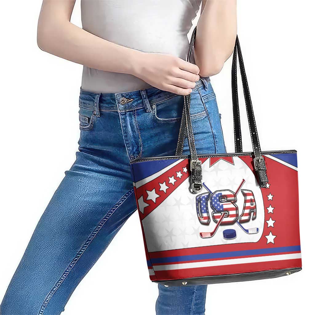 USA Ice Hockey Leather Tote Bag Stars And Stripes