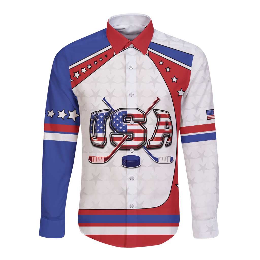 Custom USA Ice Hockey Long Sleeve Button Shirt Stars And Stripes