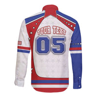 Custom USA Ice Hockey Long Sleeve Button Shirt Stars And Stripes