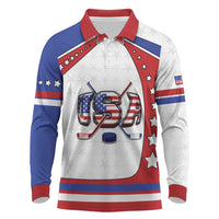 Custom USA Ice Hockey Long Sleeve Polo Shirt Stars And Stripes