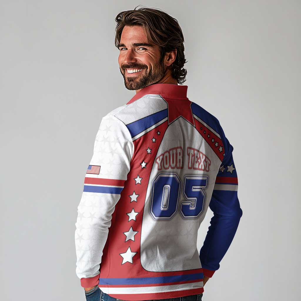 Custom USA Ice Hockey Long Sleeve Polo Shirt Stars And Stripes
