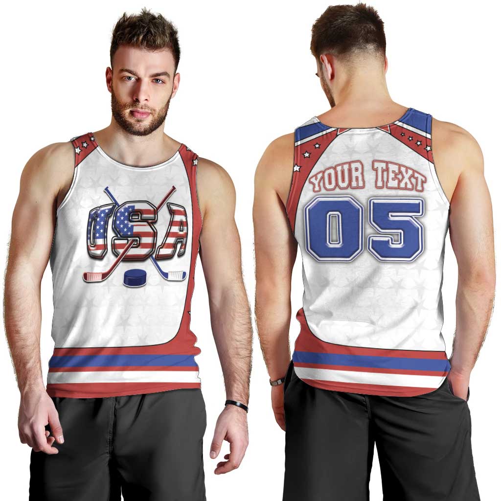 Custom USA Ice Hockey Men Tank Top Stars And Stripes