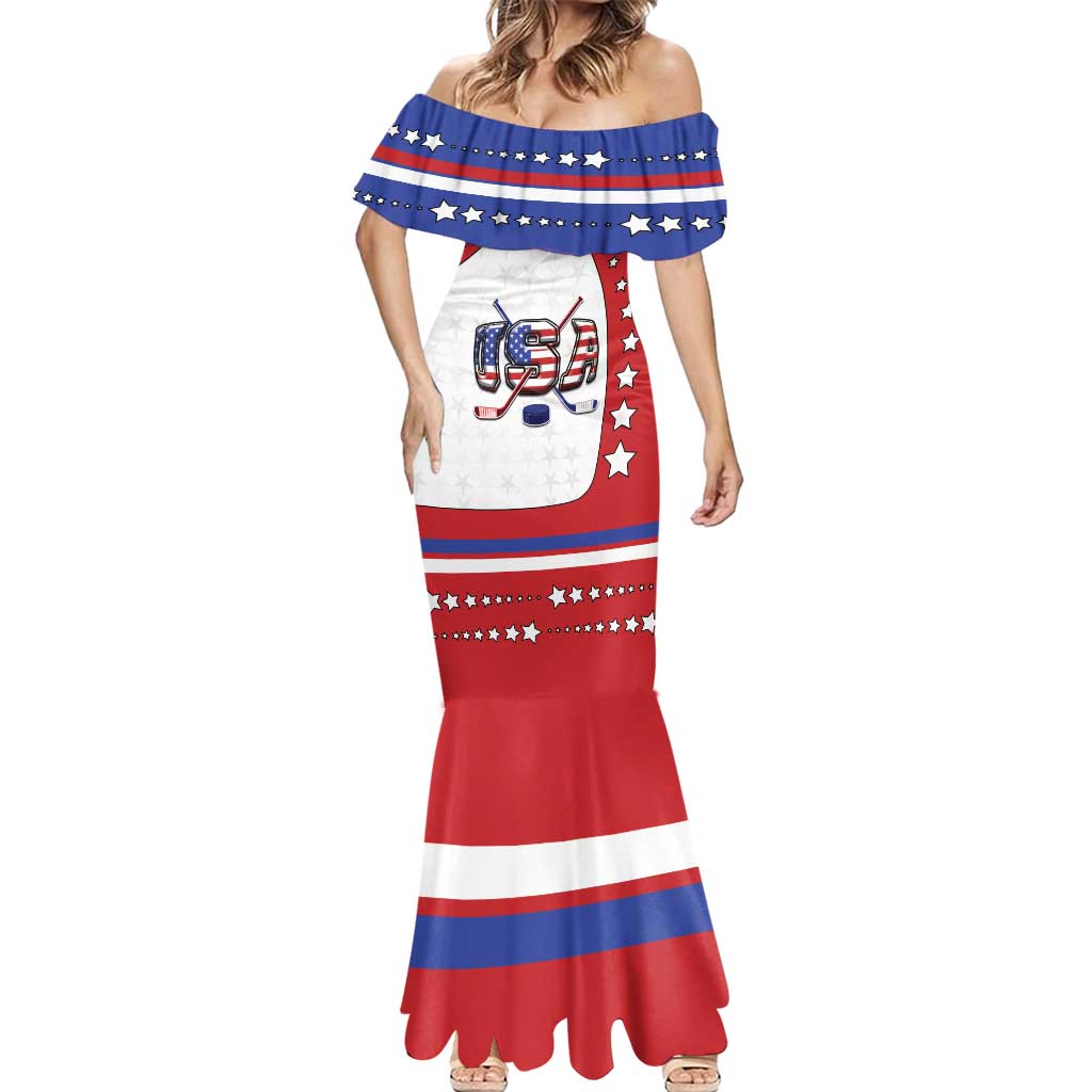 Custom USA Ice Hockey Mermaid Dress Stars And Stripes