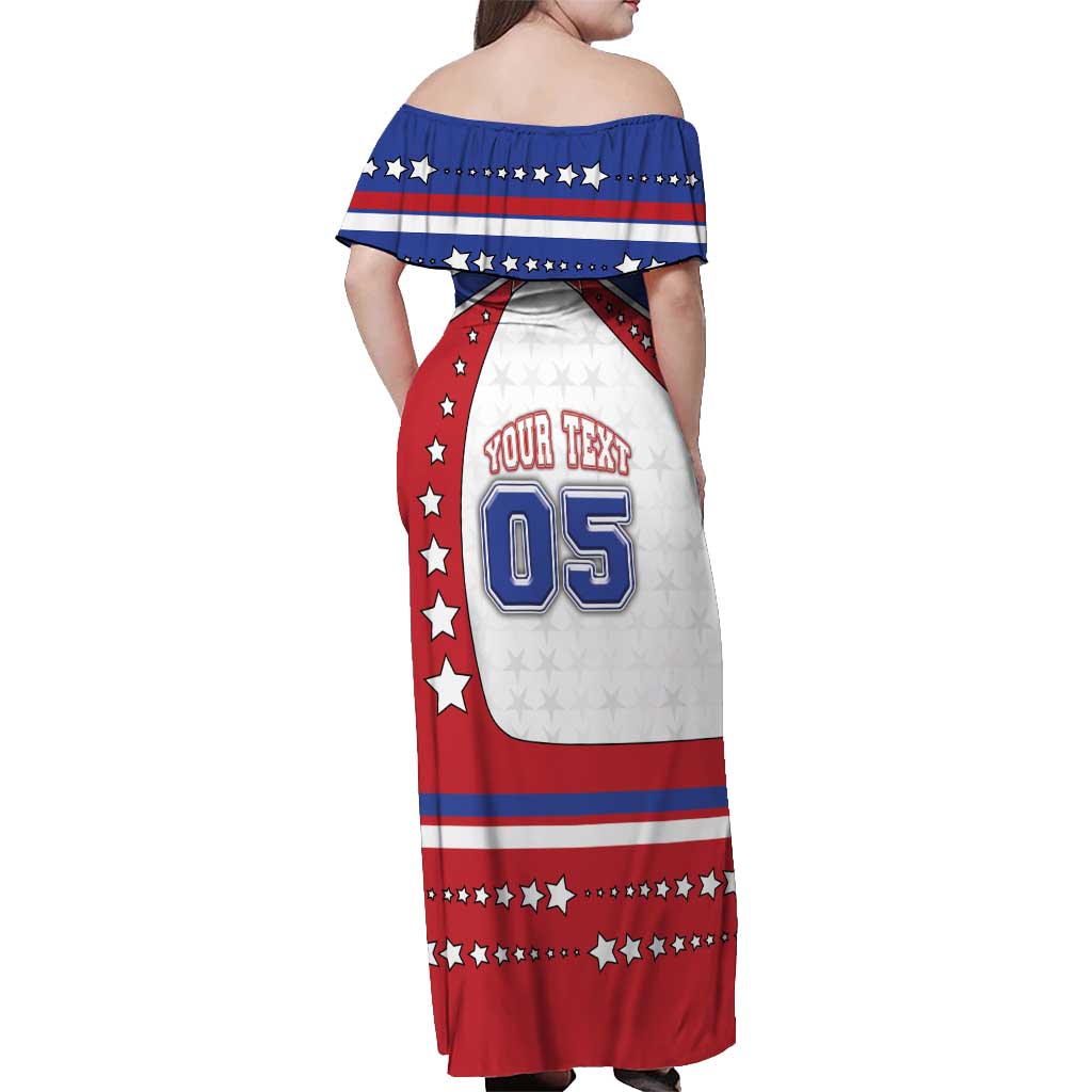 Custom USA Ice Hockey Off Shoulder Maxi Dress Stars And Stripes