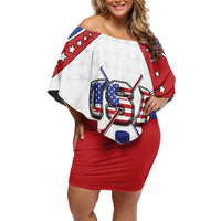 Custom USA Ice Hockey Off Shoulder Short Dress Stars And Stripes