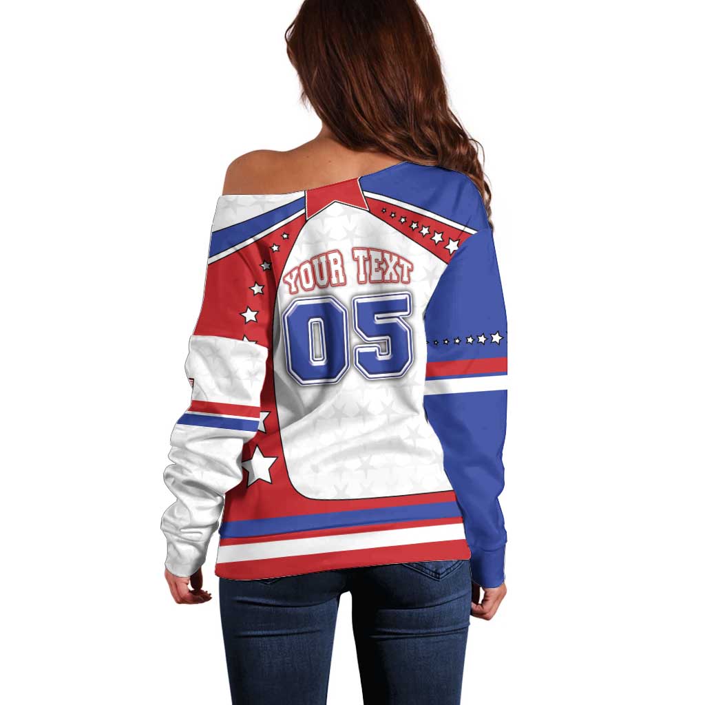 Custom USA Ice Hockey Off Shoulder Sweater Stars And Stripes