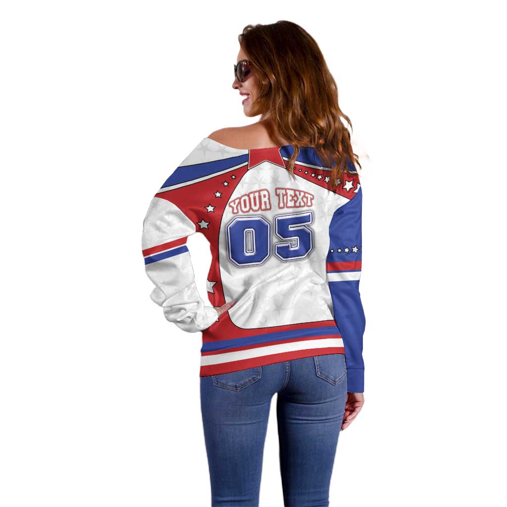 Custom USA Ice Hockey Off Shoulder Sweater Stars And Stripes