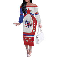 Custom USA Ice Hockey Off The Shoulder Long Sleeve Dress Stars And Stripes