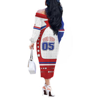 Custom USA Ice Hockey Off The Shoulder Long Sleeve Dress Stars And Stripes