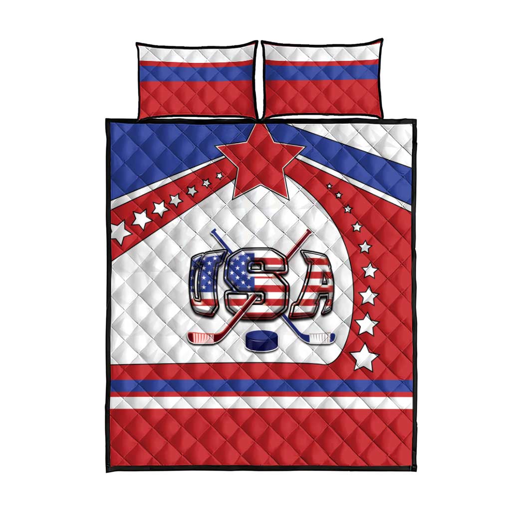 USA Ice Hockey Quilt Bed Set Stars And Stripes
