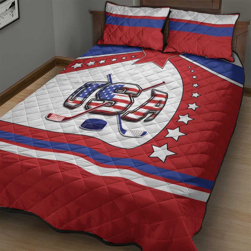 USA Ice Hockey Quilt Bed Set Stars And Stripes