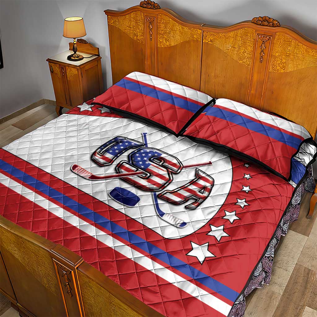 USA Ice Hockey Quilt Bed Set Stars And Stripes