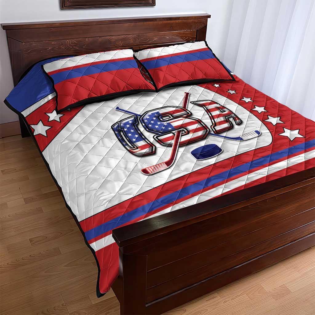 USA Ice Hockey Quilt Bed Set Stars And Stripes
