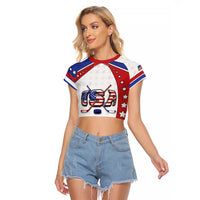 Custom USA Ice Hockey Raglan Cropped T Shirt Stars And Stripes