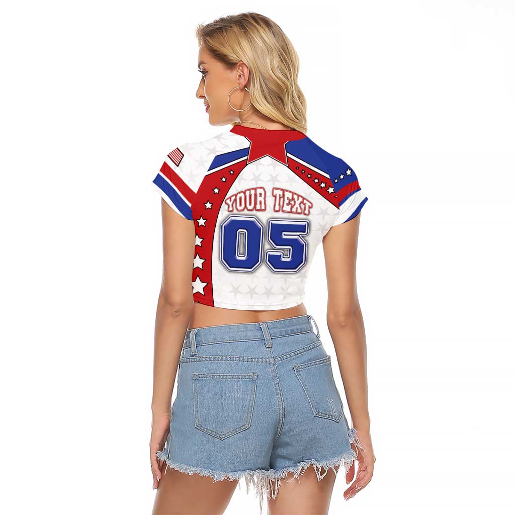 Custom USA Ice Hockey Raglan Cropped T Shirt Stars And Stripes