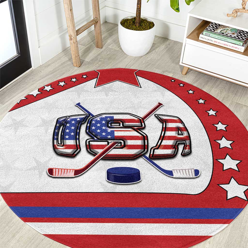 USA Ice Hockey Round Carpet Stars And Stripes